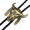 Brass Steer Skull with Feathers Western Bolo Tie