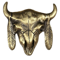 Brass Steer Skull with Feathers Western Bolo Tie