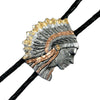 Pewter Indian Chief Tri-Tone Western Bolo Tie