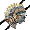 Pewter Indian Chief Tri-Tone Western Bolo Tie