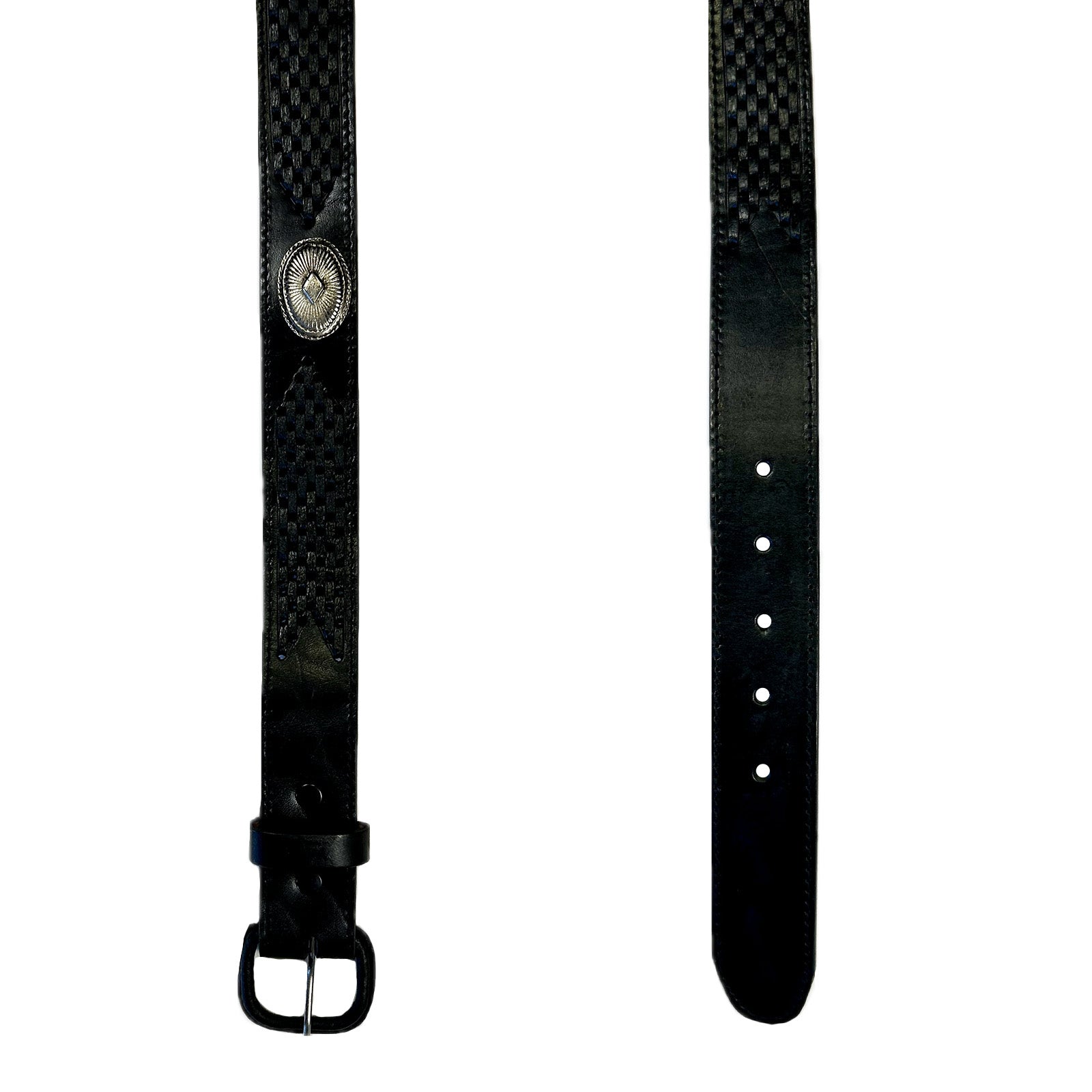 Black Leather Western Belt with Lacing & Conchos - SPECIAL