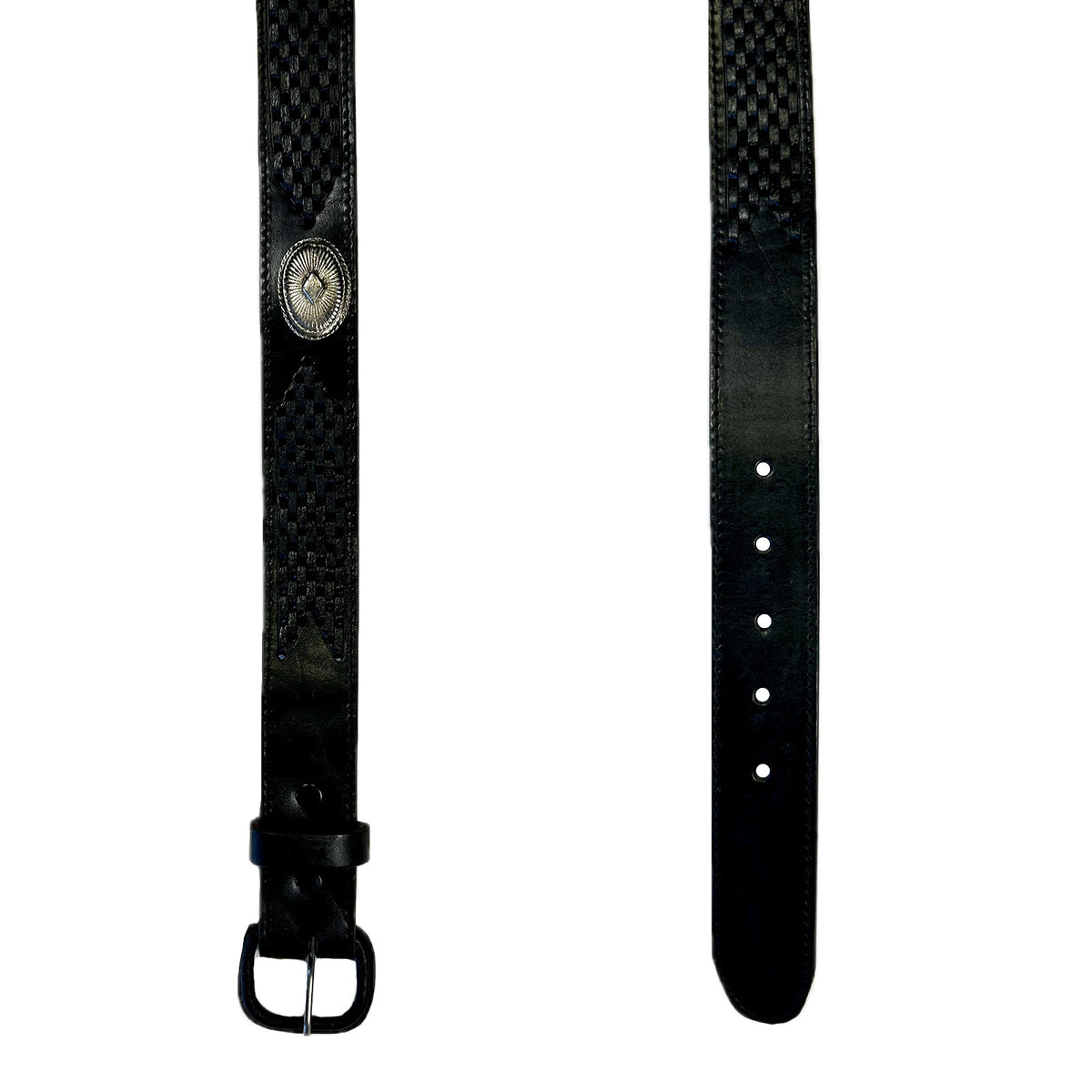 Black Leather Western Belt with Lacing & Conchos - SPECIAL PRICE