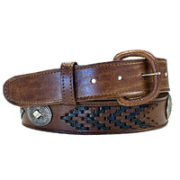 Tan Leather Western Belt with Lacing & Conchos - SPECIAL PRICE