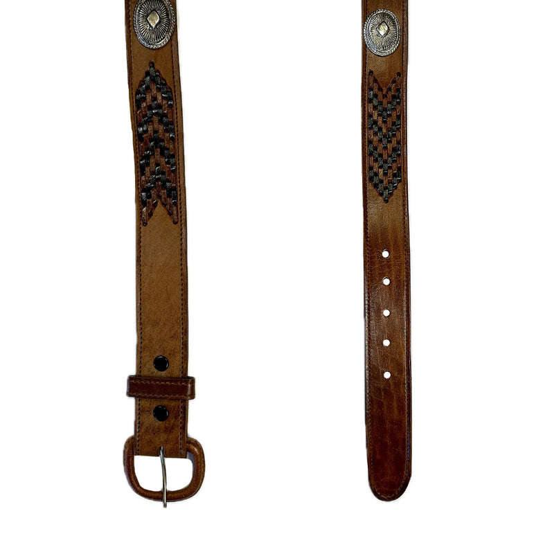 Tan Leather Western Belt with Lacing & Conchos - SPECIAL PRICE