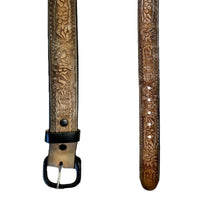 Brown/Tan 2-Tone Horse Tooled Leather Laced Western Belt - SPECIAL PRICE