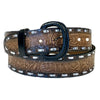 Brown/Tan 2-Tone Horse Tooled Leather Laced Western Belt - SPECIAL PRICE