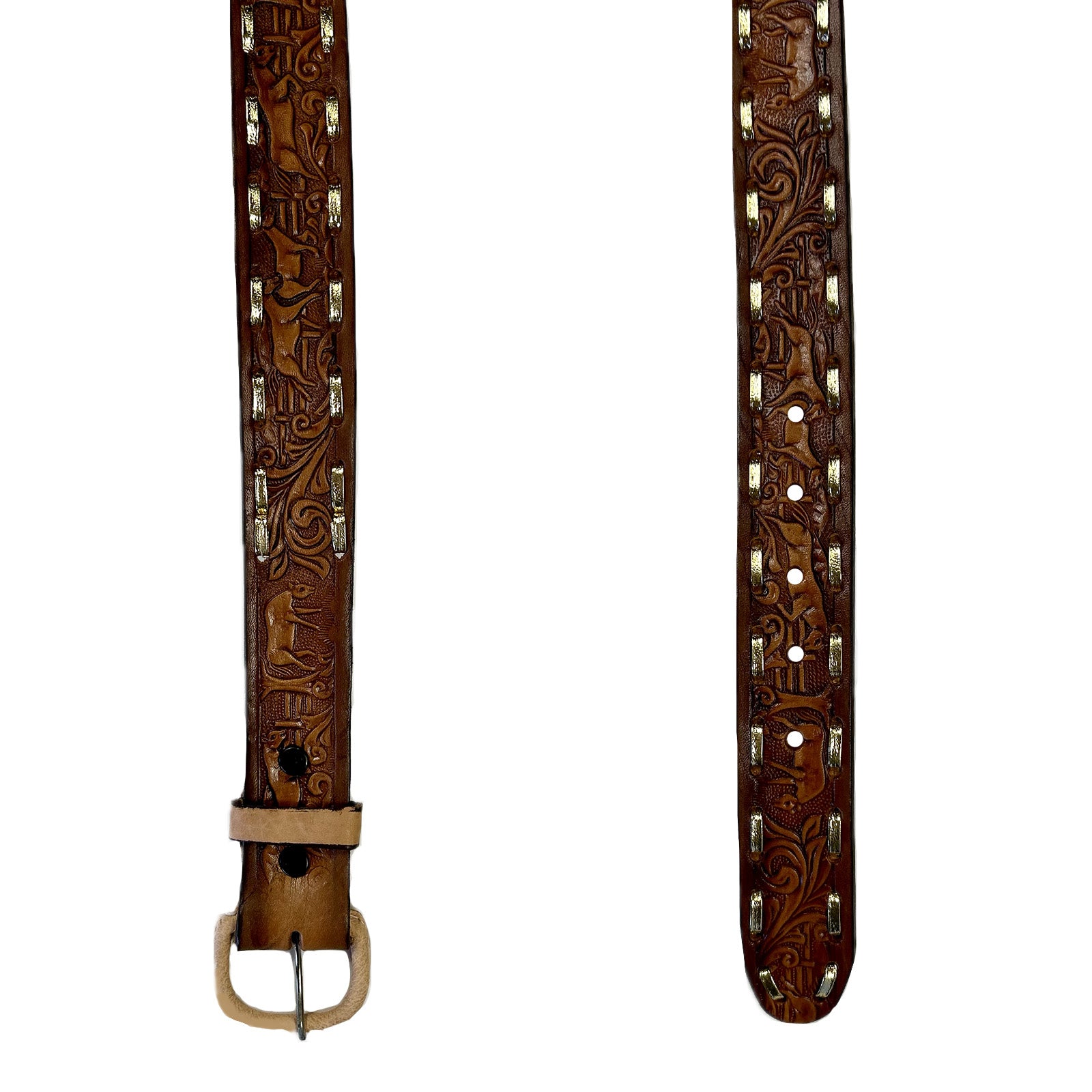 Brown Horse Tooled Leather Laced Western Belt-SPECIAL PRICE