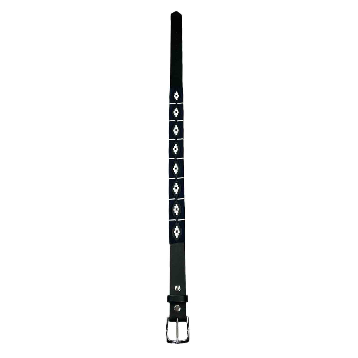Black Leather Western Belt with Navy Polo Embroidery