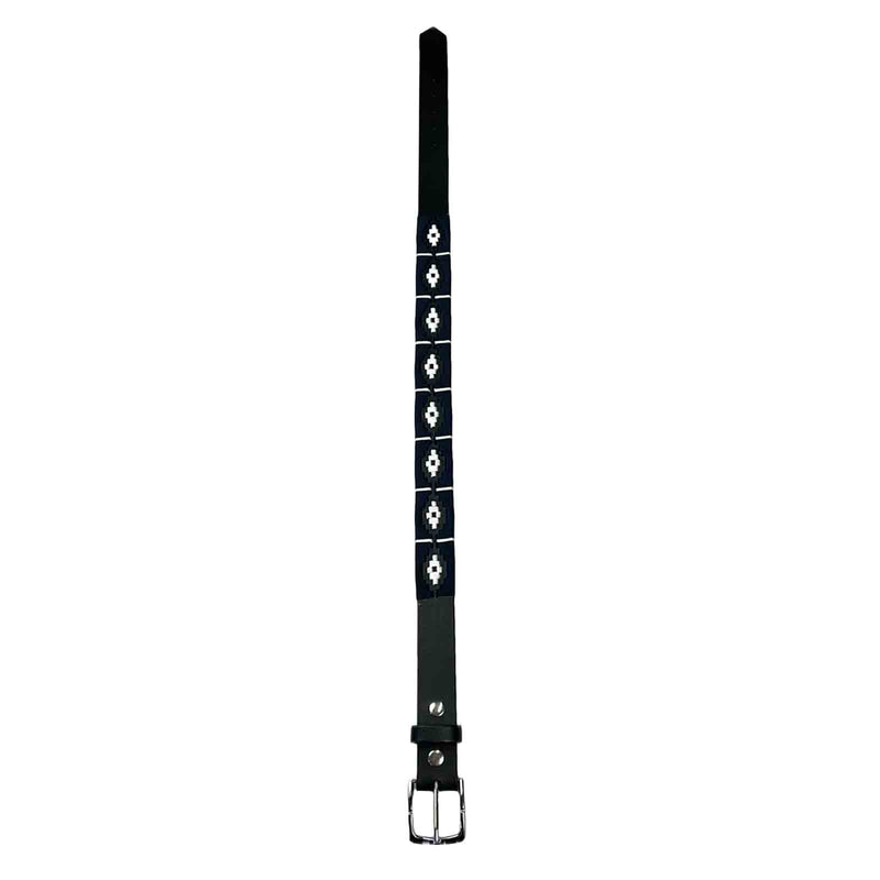 Black Leather Western Belt with Navy Polo Embroidery