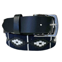 Black Leather Western Belt with Navy Polo Embroidery
