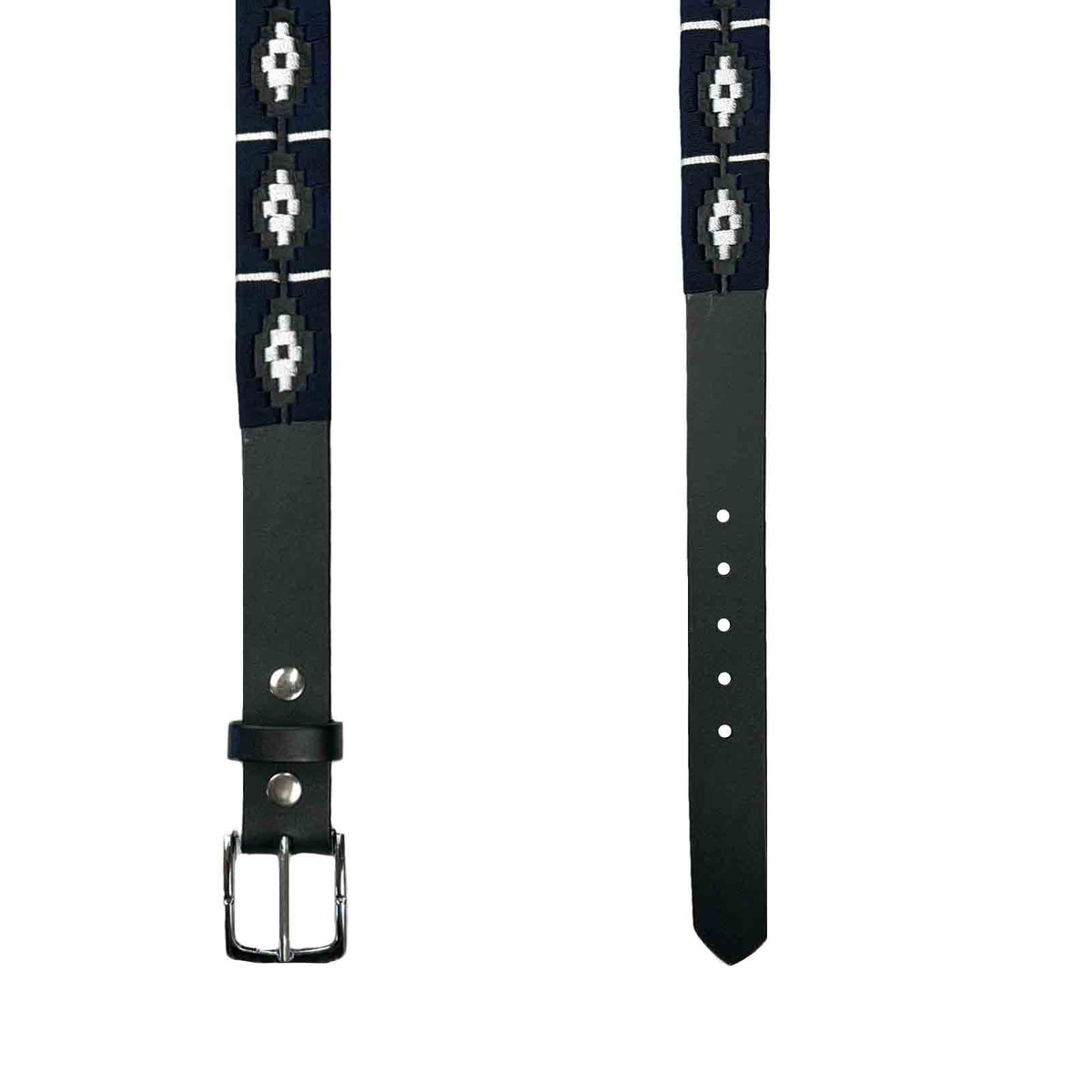 Black Leather Western Belt with Navy Polo Embroidery