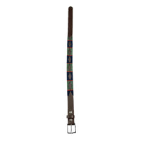 Brown Leather Western Belt with Blue & Green Embroidery