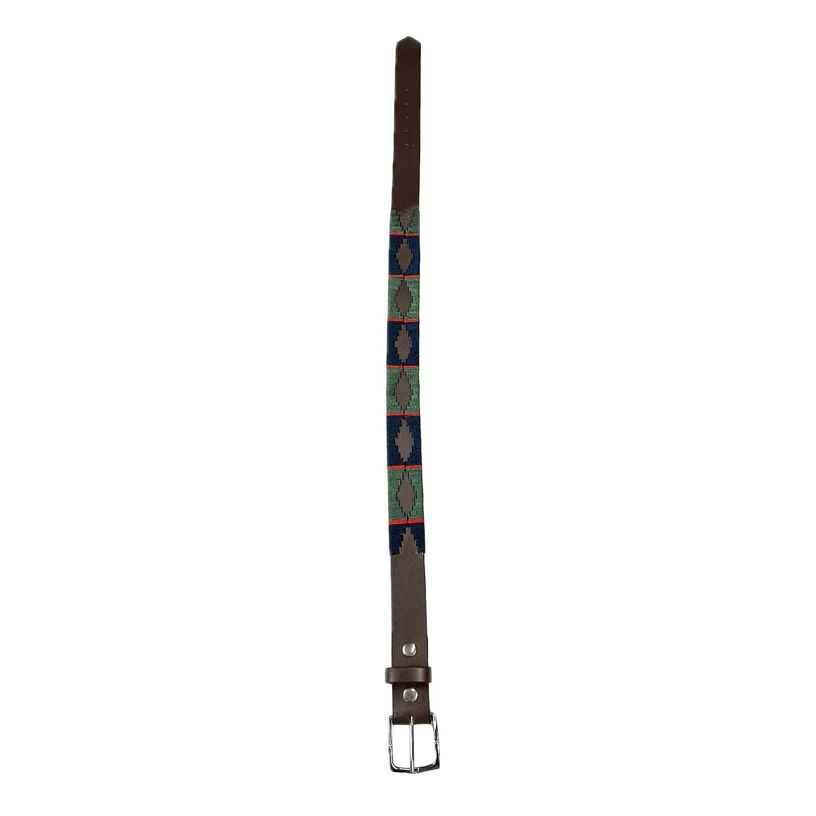 Brown Leather Western Belt with Blue & Green Embroidery
