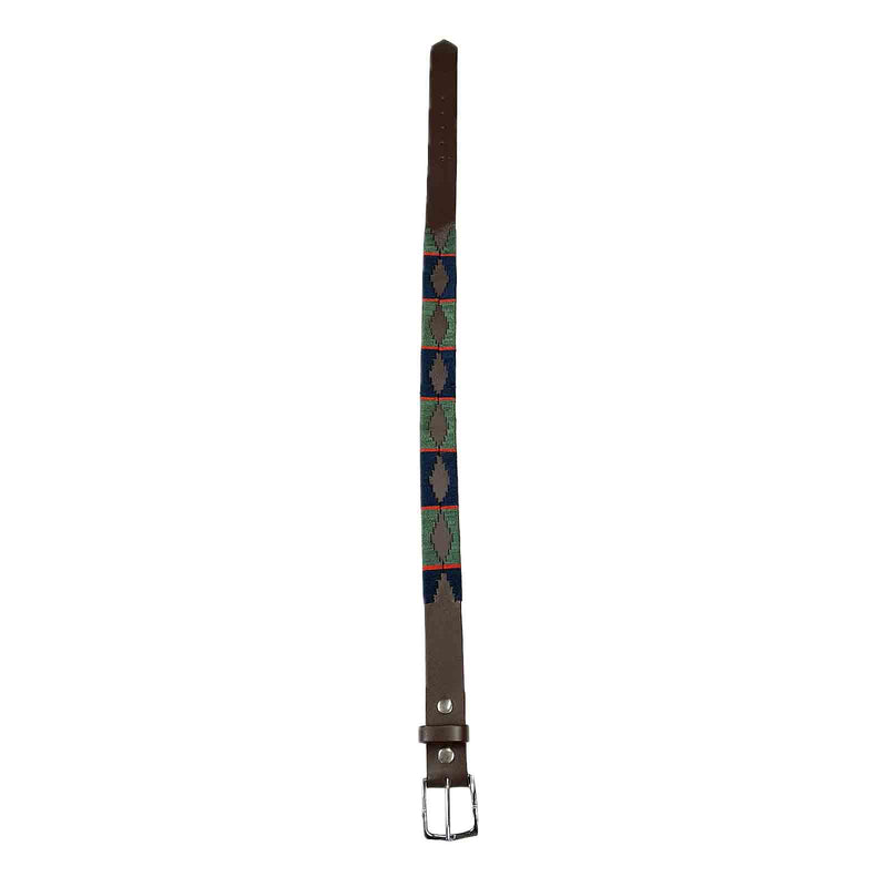 Brown Leather Western Belt with Blue & Green Embroidery