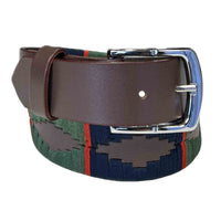 Brown Leather Western Belt with Blue & Green Embroidery