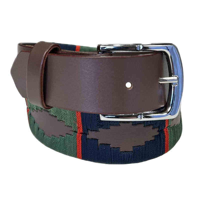 Brown Leather Western Belt with Blue & Green Embroidery