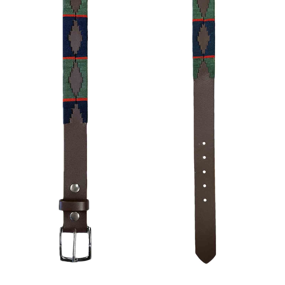 Brown Leather Western Belt with Blue & Green Embroidery