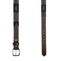Brown Leather Western Belt with Blue & Green Embroidery