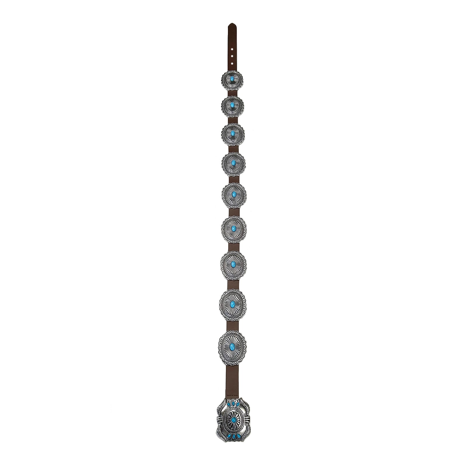 Brown Leather Concho Belt with Butterfly Buckle