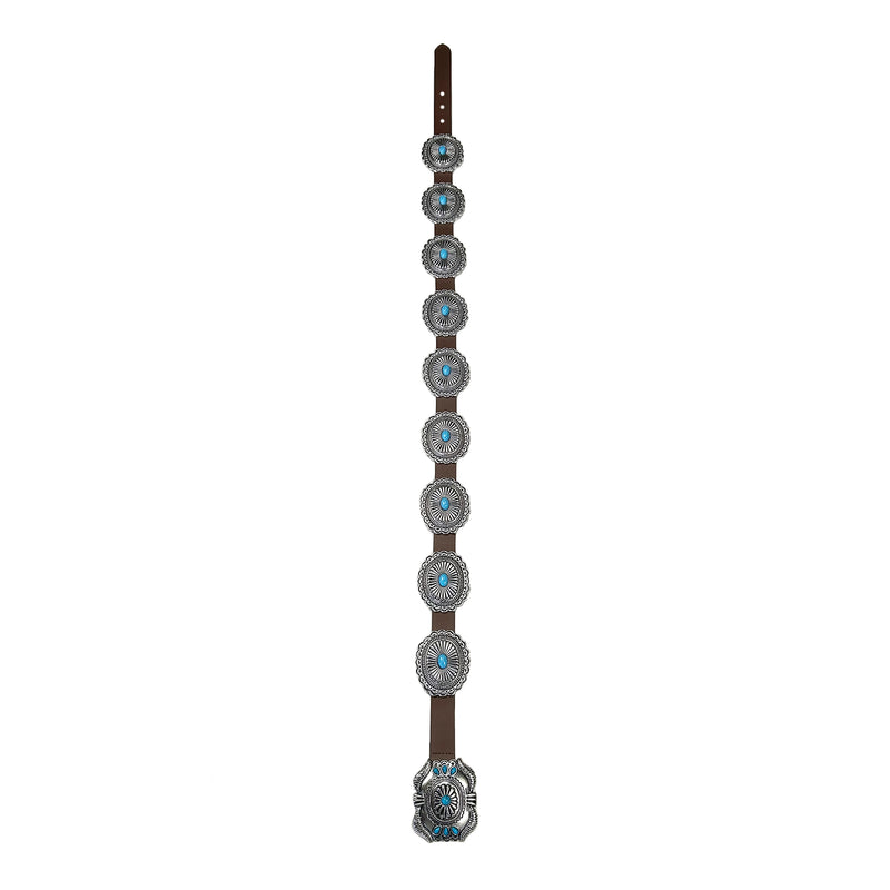 Brown Leather Concho Belt with Butterfly Buckle