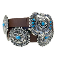 Brown Leather Concho Belt with Butterfly Buckle