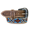 Heavy Duty Brown Tooled Leather Western Belt with Blue & Red Native Pattern Beaded Inlay (Copy)