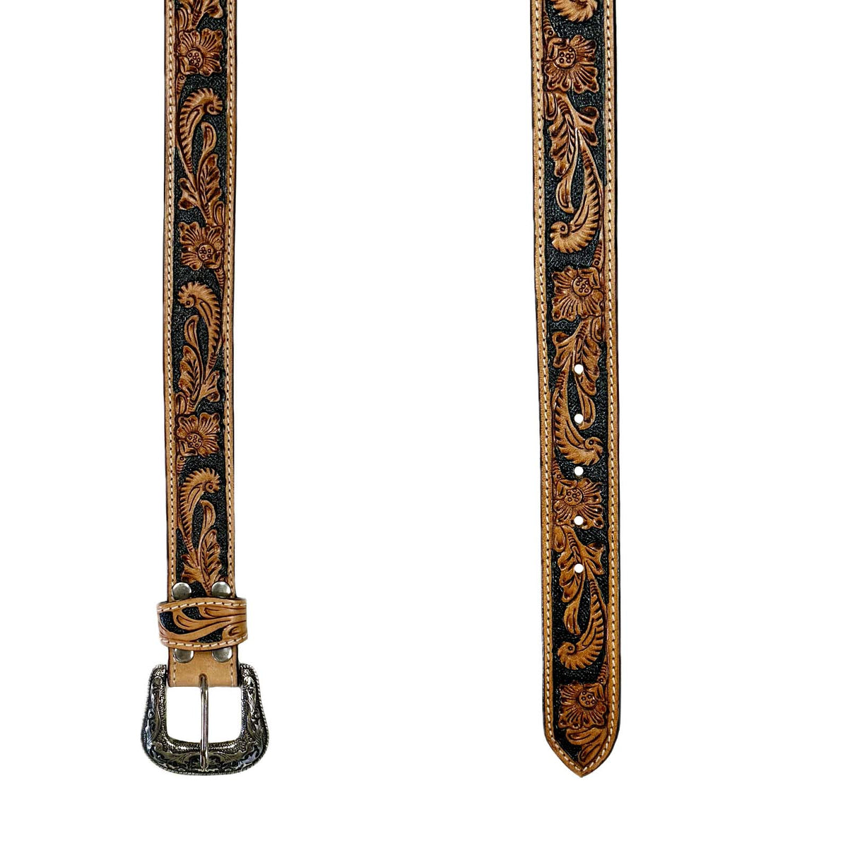 Heavy Duty Brown Tooled Leather Western Belt