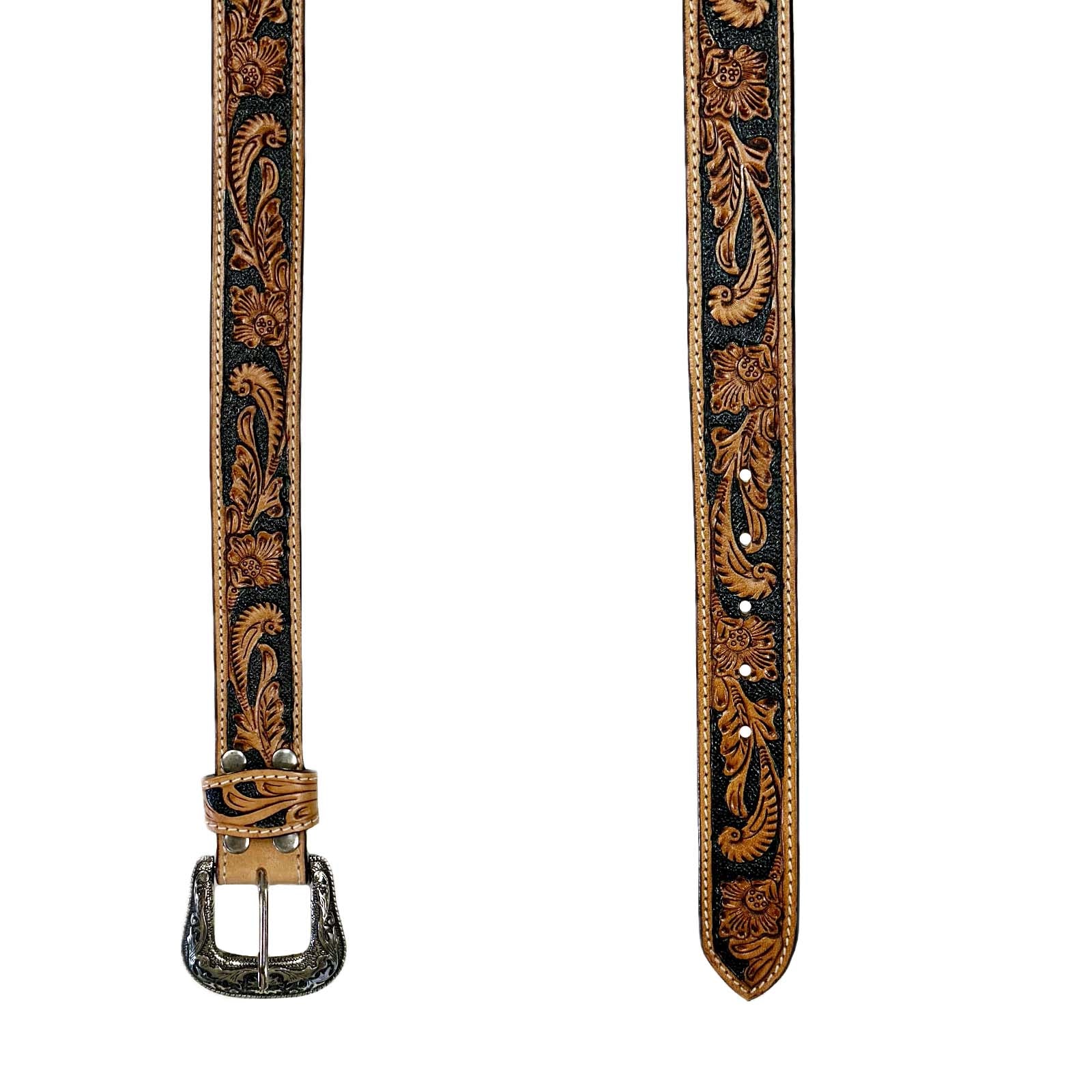 Heavy Duty Brown Tooled Leather Western Belt