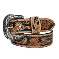 Heavy Duty Brown Tooled Leather Western Belt