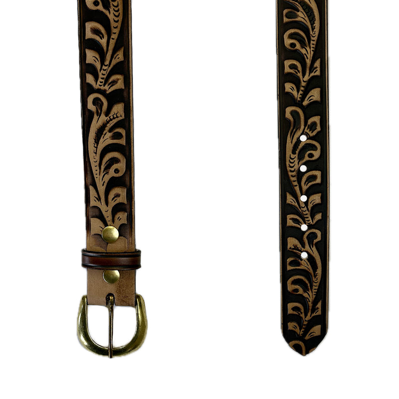 Classic Tooled Floral Genuine Leather Western Belt