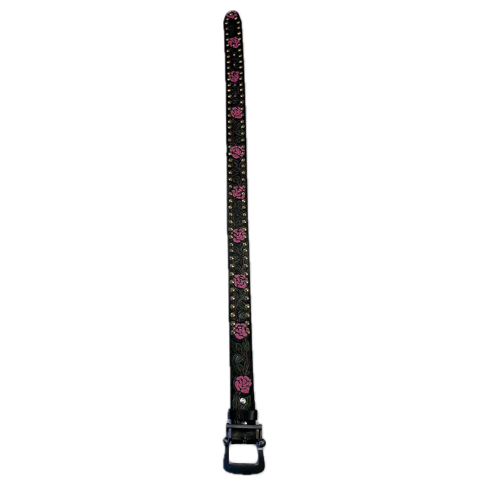 Rockmount Black Tooled Leather Belts with Pink Roses