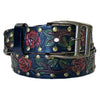 Black Tooled Genuine Leather Western Belt with Red Roses