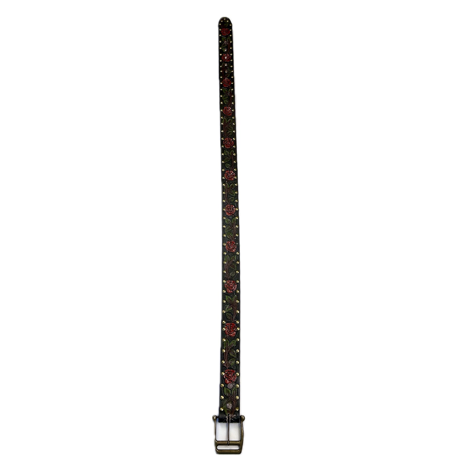 Rockmount Black Tooled Leather Belts with Red Roses