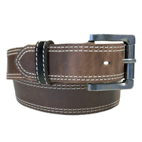 Double Stitch Distressed Brown Leather Western Belt