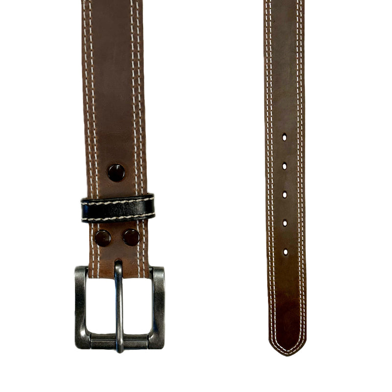 Double Stitch Distressed Brown Leather Western Belt