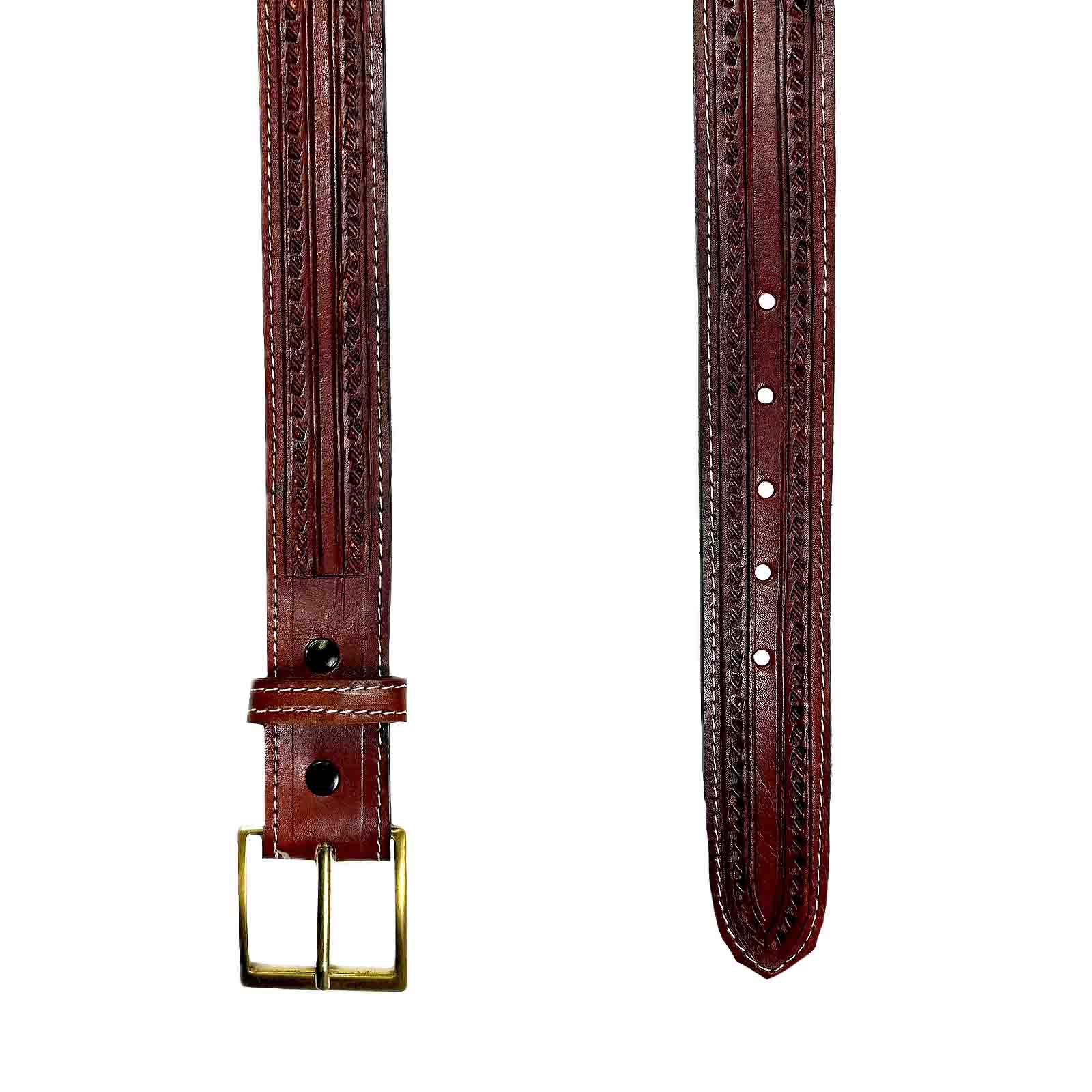 Burgundy Tooled Check Pattern Genuine Leather Western Belt - 44 Burgundy Tooled Check Pattern Genuine Leather Western Belt - 44