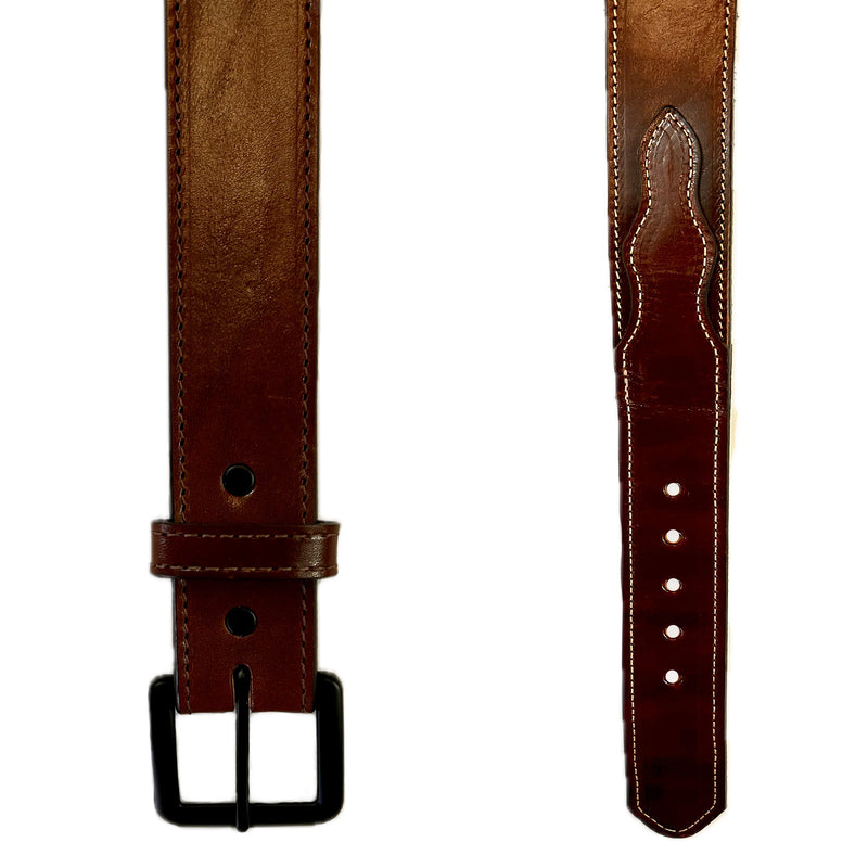 Hand finished Brown Saddle Leather Western Belt with Edge Stitch