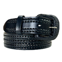 Laced & Tooled Genuine Black Leather Western Belt