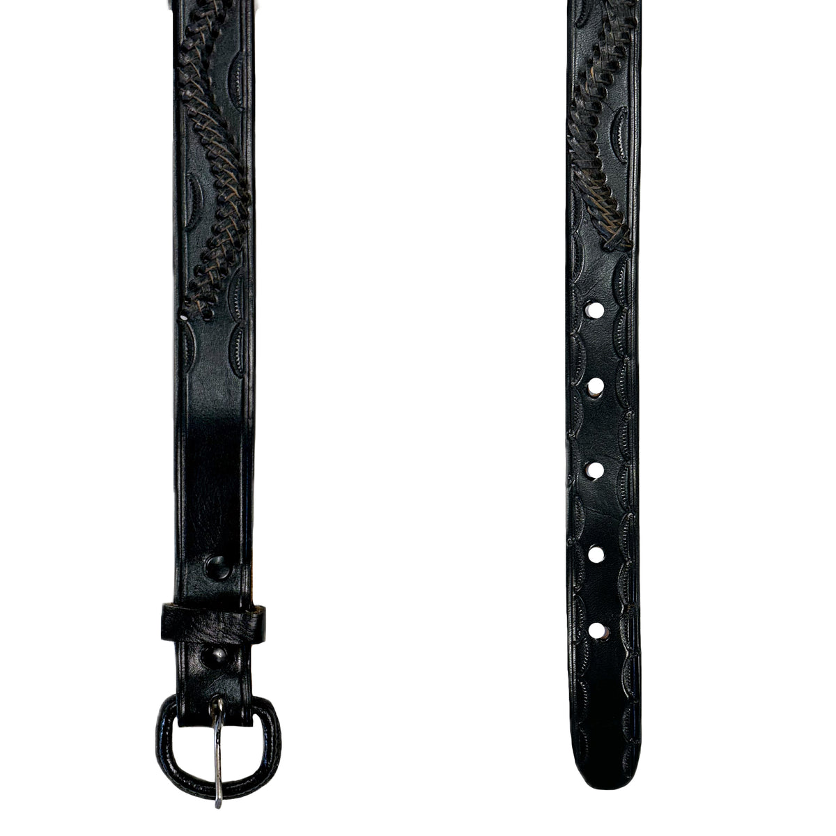 Laced & Tooled Genuine Black Leather Western Belt