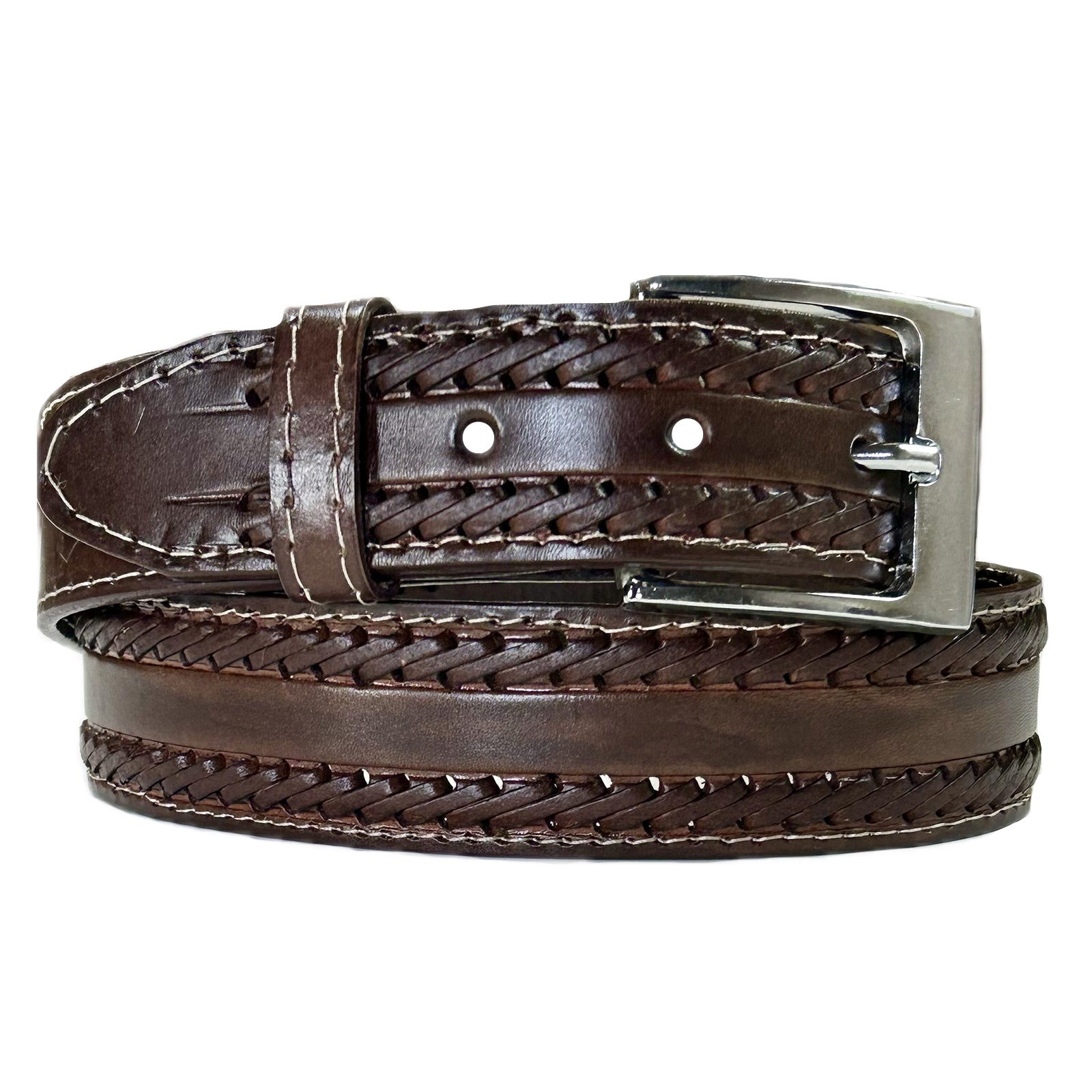 Laced & Tooled Genuine Brown Leather Western Belt