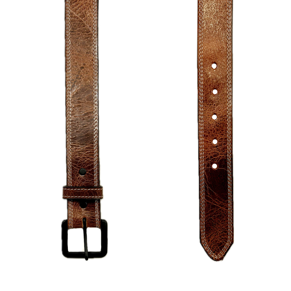 Triple Stich Distressed Brown Leather Western Belt