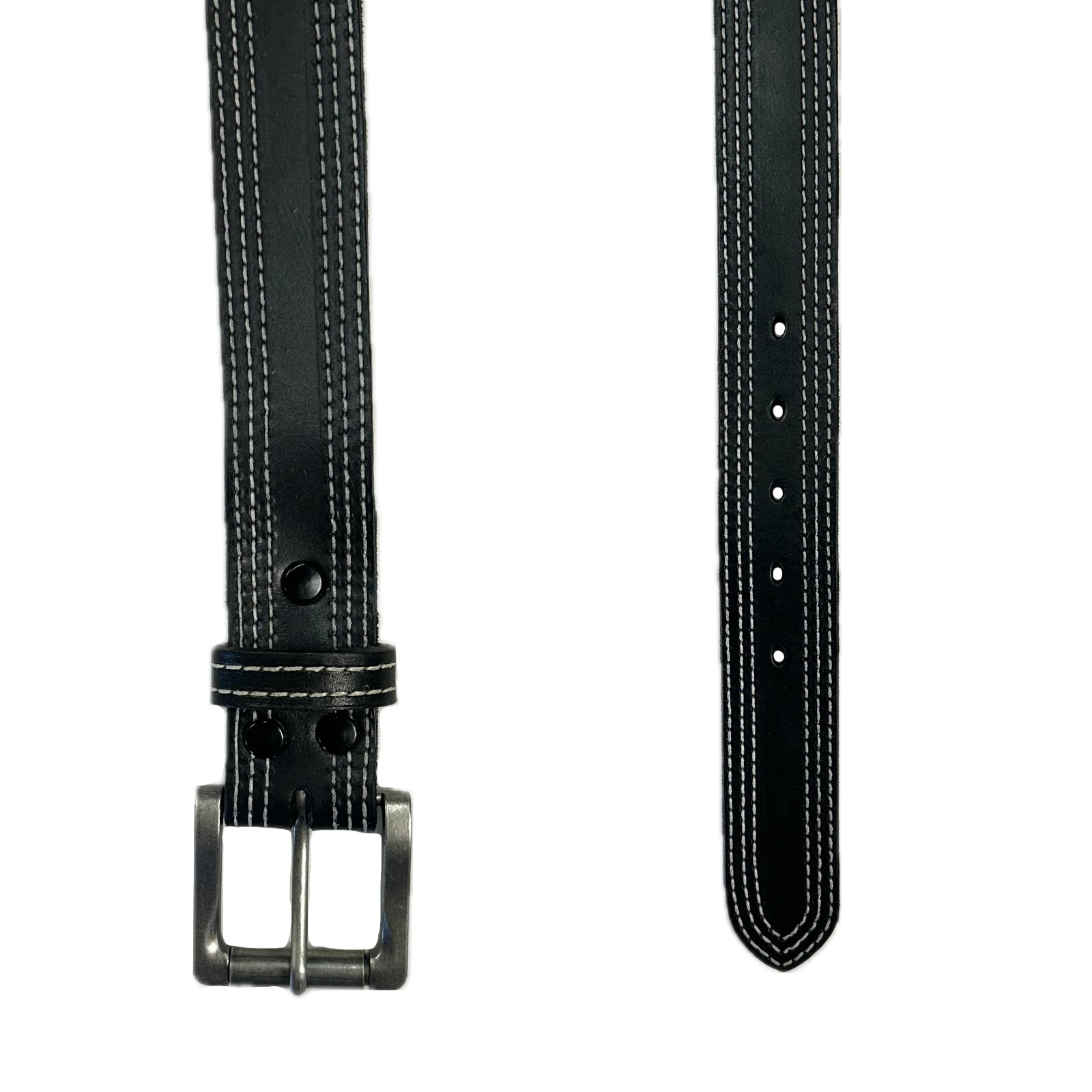 Genuine Distressed Black Triple Stitched Leather Western Belt