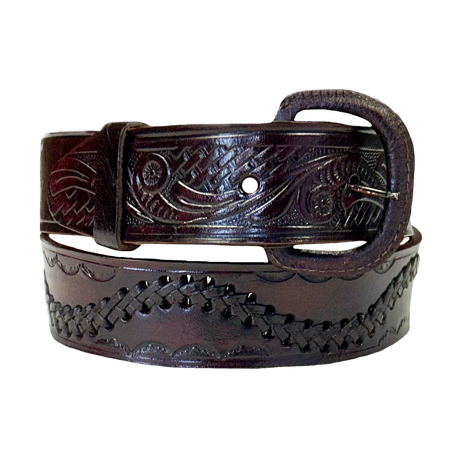 Swirled Lace Genuine Brown Leather Western Belt