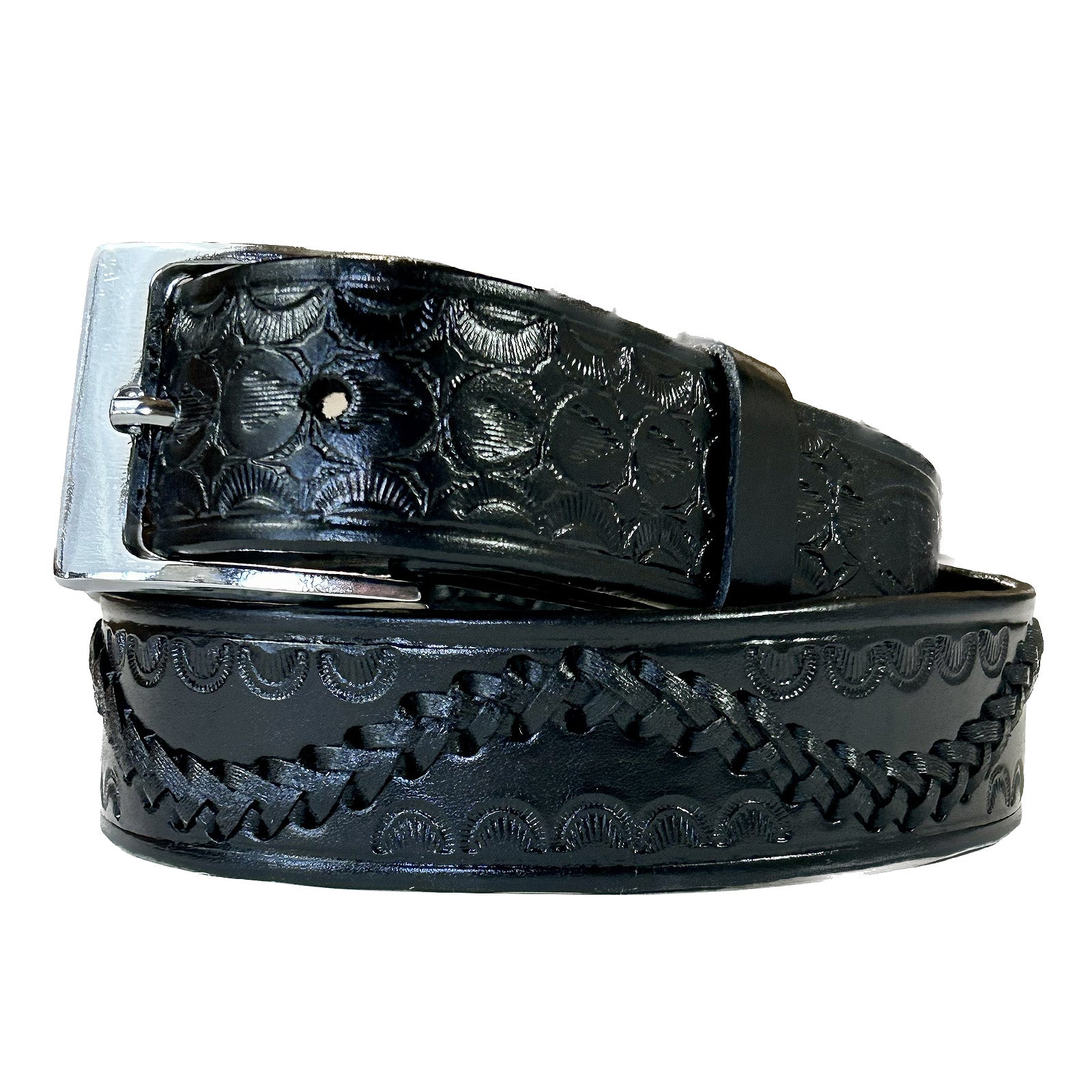 Swirled Lace Genuine Black Leather Western Belt - 38 Swirled Lace Genuine Black Leather Western Belt - 38