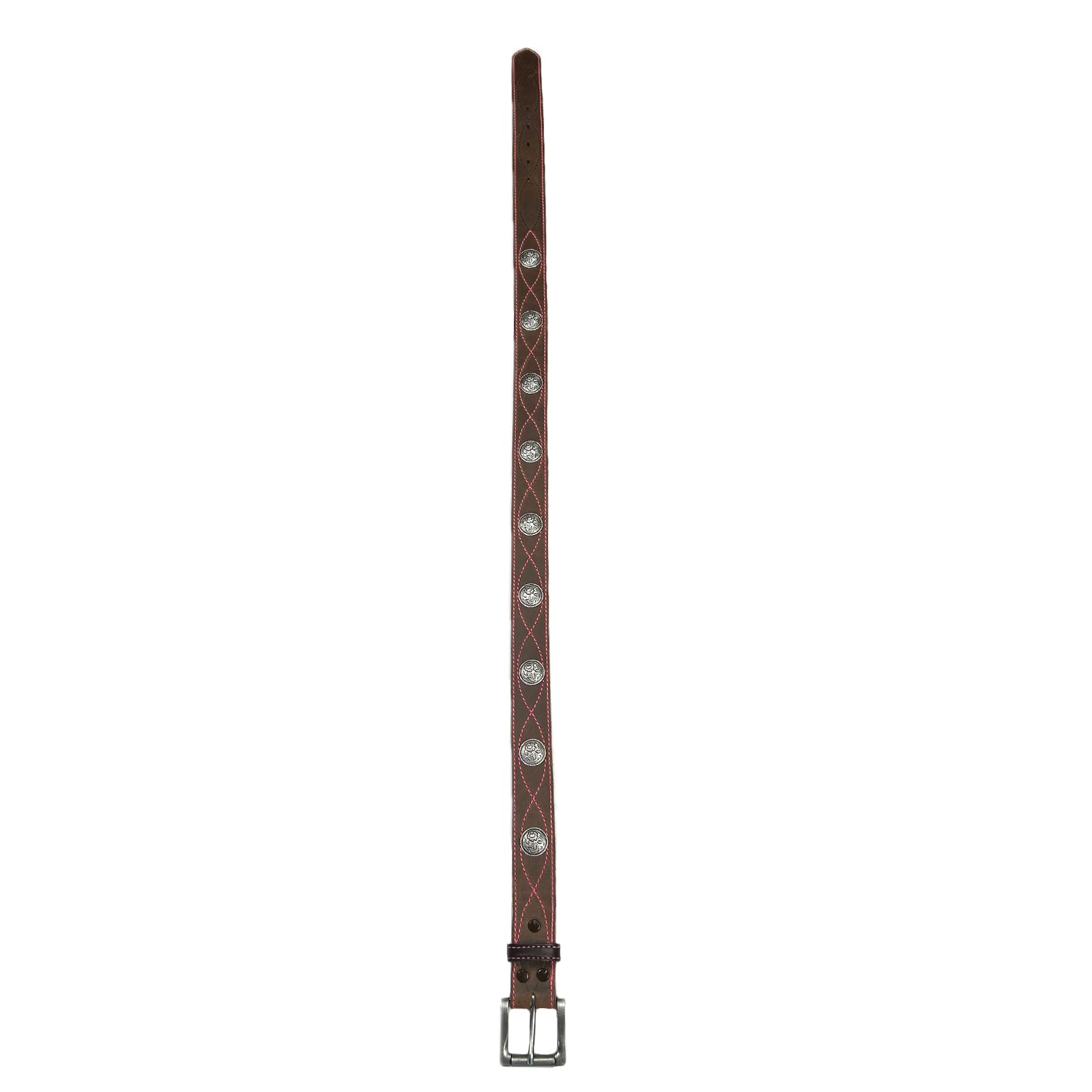 Brown Harness Leather with Conchos & Pink Figure 8 Stitching Western Belt