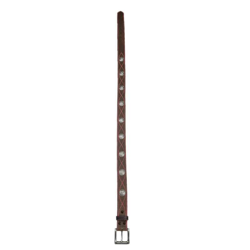 Brown Harness Leather with Conchos & Pink Figure 8 Stitching Western Belt