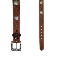 Brown Harness Leather with Conchos & Pink Figure 8 Stitching Western Belt