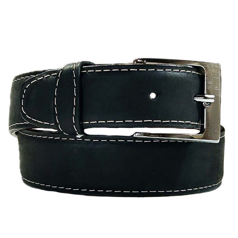 Sanded Nubuck Full Grain Genuine Leather Western Belt in Black