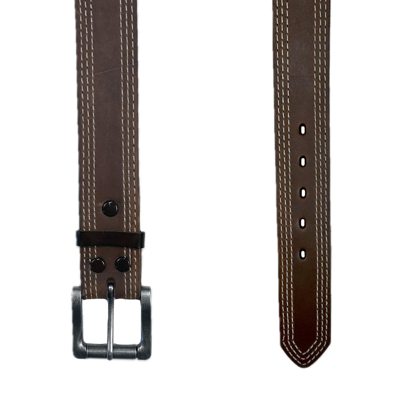 Tan Triple Line Genuine Leather Western Belt