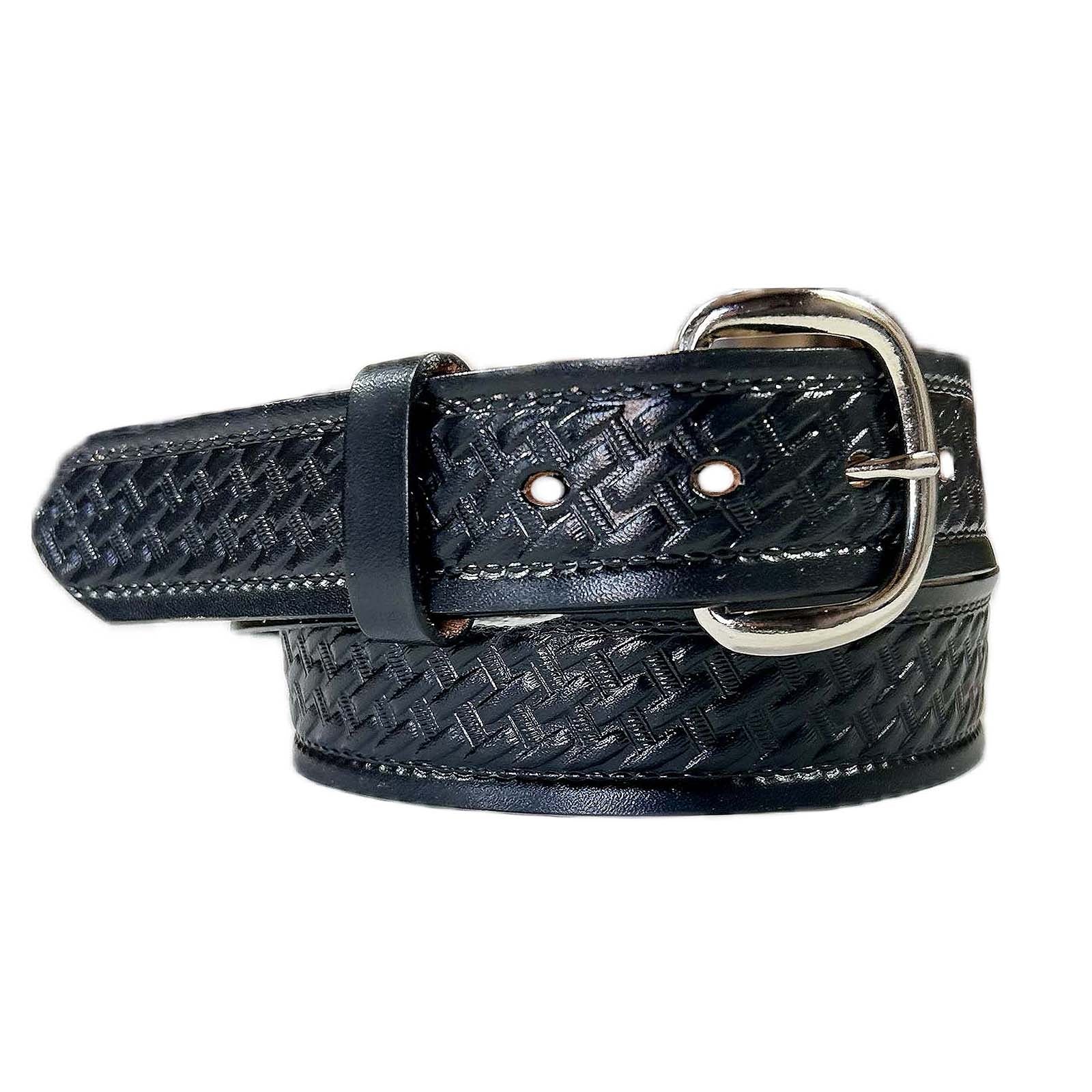 The Wayne: Men's Black Stitched Basket Weave Western Leather Belt 1.50–